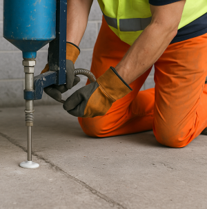 praca przy wstrzykiwaniu żywicy w beton